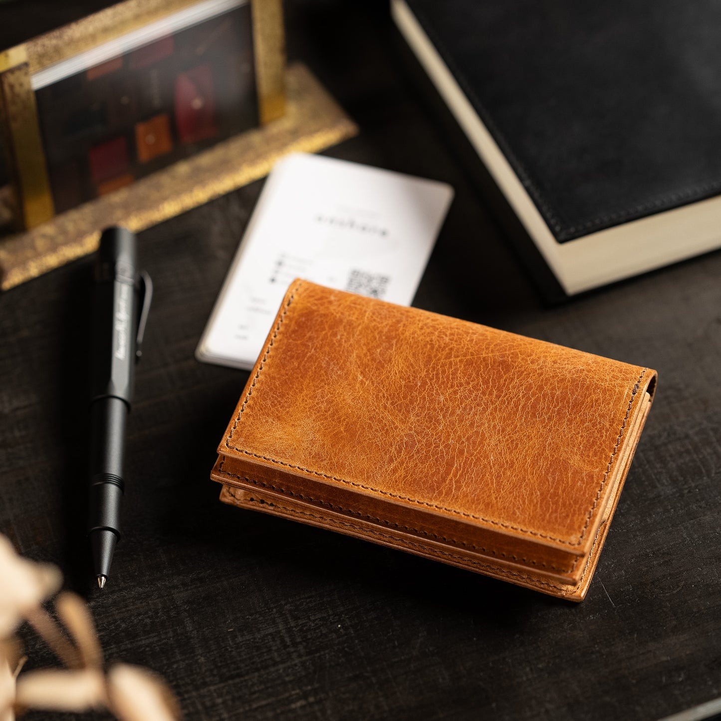 Through gusset business card holder