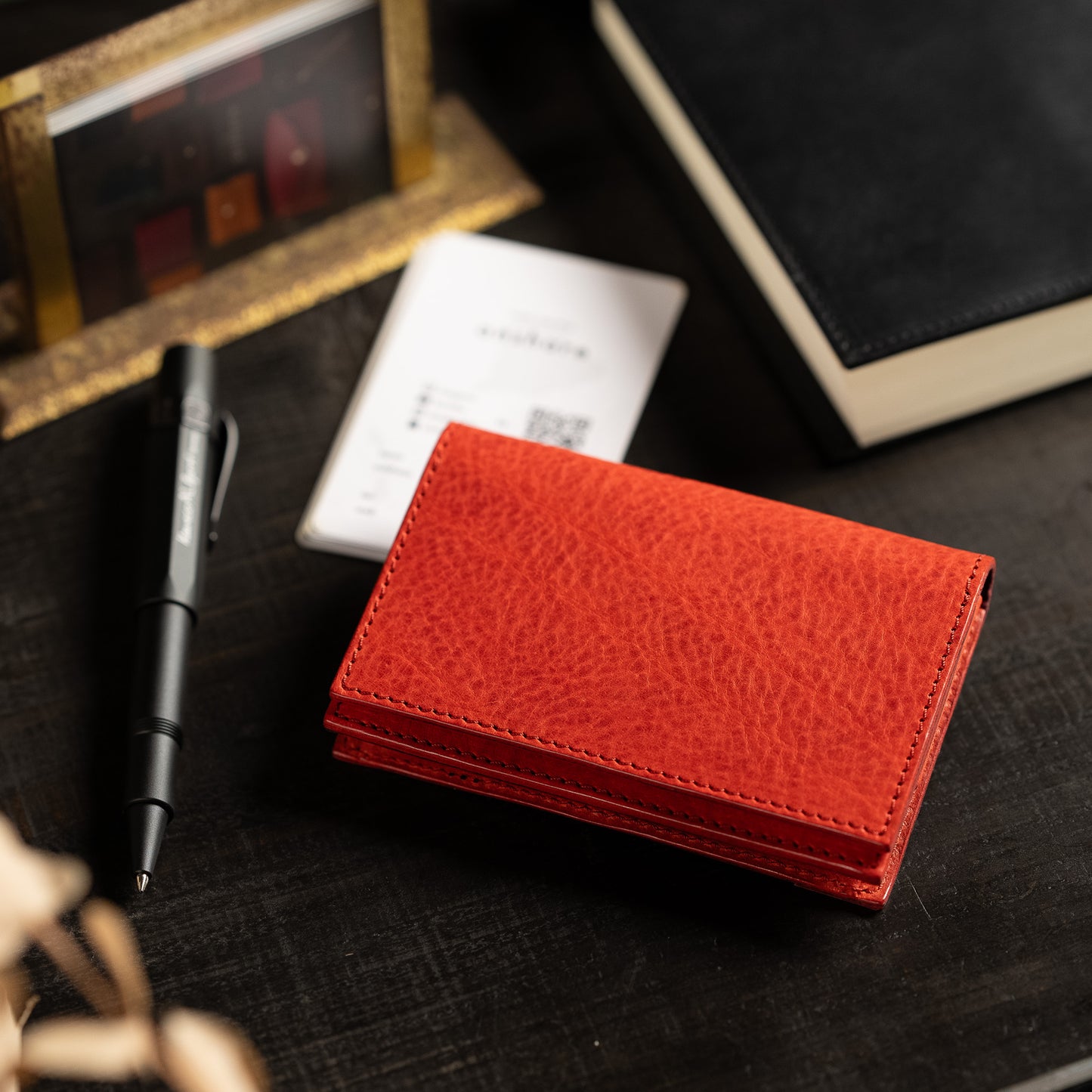 Through gusset business card holder