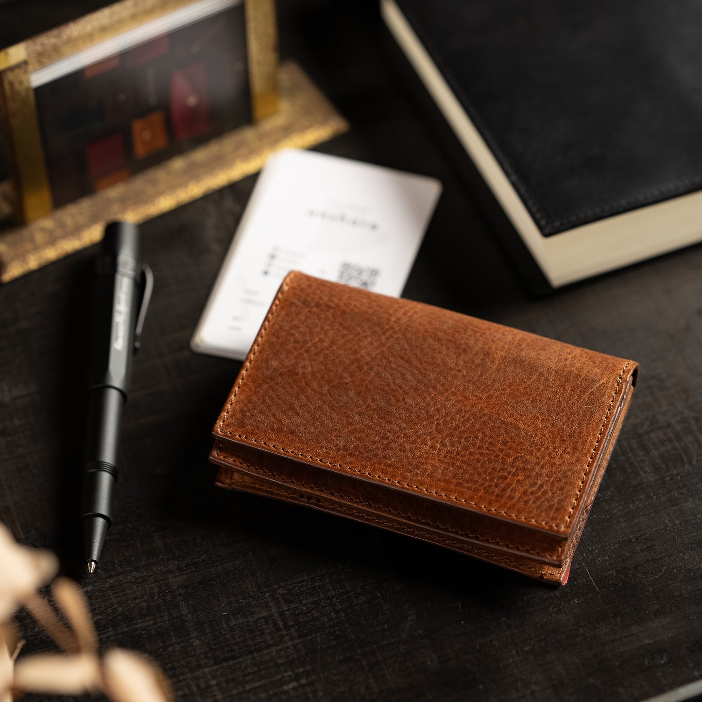 Through gusset business card holder