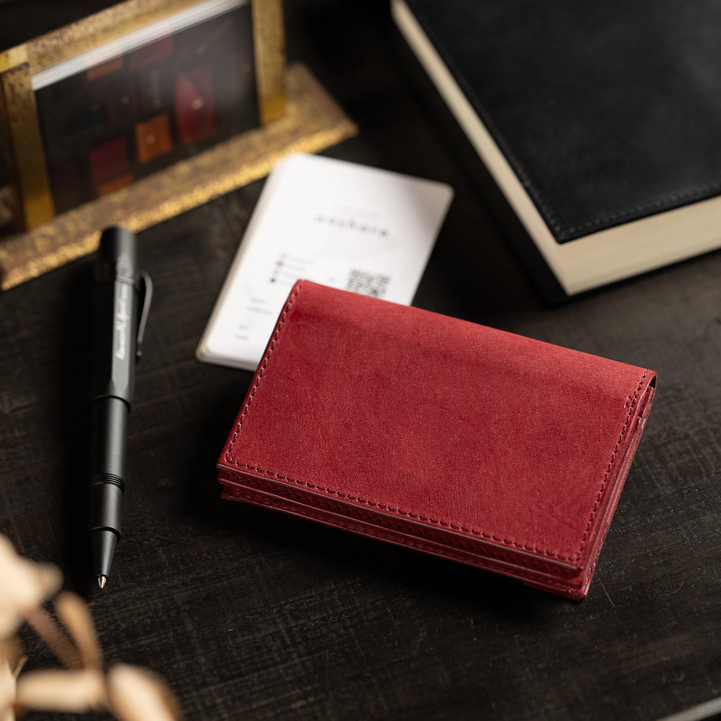 Through gusset business card holder